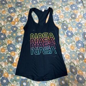 Navy blue NASA tank top with multi-coloured graphics women's smal